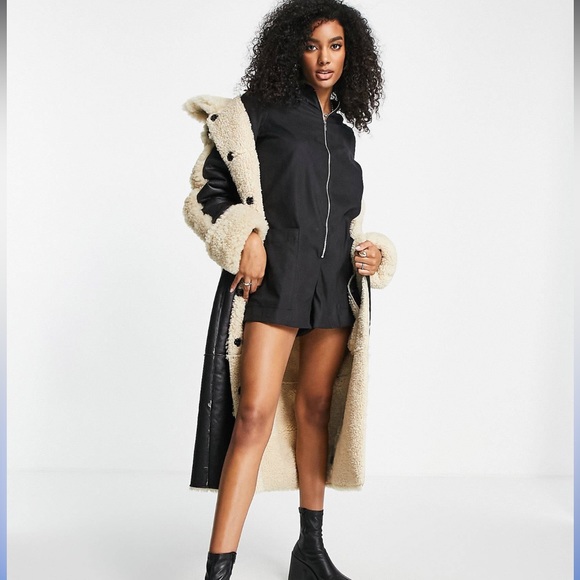 ASOS DESIGN zip front minimal romper in black cupro - Picture 2 of 6